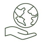 Emily's Pure icon for sustainability line drawing of hand holding a world map.