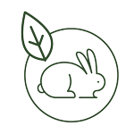Emily's Pure vegan and cruelty free   icon of line drawing of a rabbit with leaves on a white background 